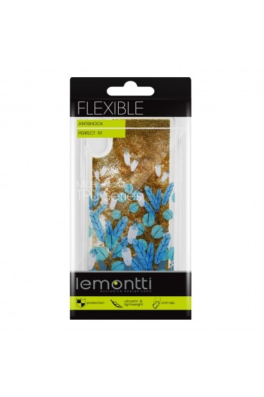Carcasa iPhone XS / X Lemontti Liquid Sand Blue Flowers
