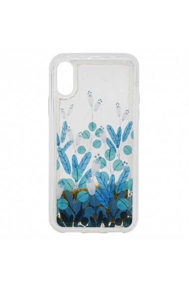 Carcasa iPhone XS / X Lemontti Liquid Sand Blue Flowers
