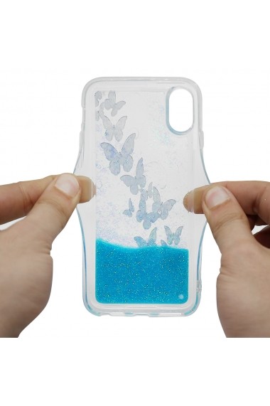 Carcasa iPhone XS / X Lemontti Liquid Sand Butterflies Glitter