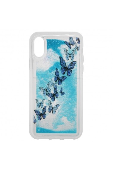 Carcasa iPhone XS / X Lemontti Liquid Sand Butterflies Glitter