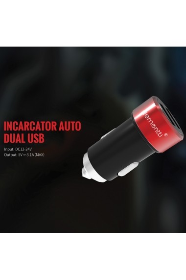 Incarcator Auto MicroUSB Lemontti 3.1A Dual USB Negru-Rosu