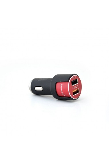 Incarcator Auto MicroUSB Lemontti Qualcomm 3.0 Dual USB Negru-Rosu 3.1A (cablu detasabil)