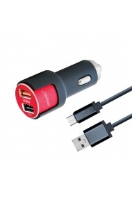 Incarcator Auto MicroUSB Lemontti Qualcomm 3.0 Dual USB Negru-Rosu 3.1A (cablu detasabil)