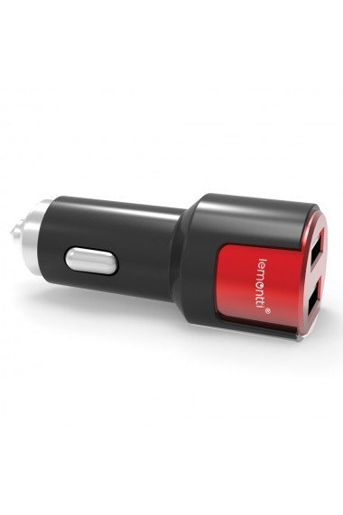 Incarcator Auto Type-C Lemontti Qualcomm 3.0 Dual USB Negru-Rosu 3.1A (cablu detasabil)