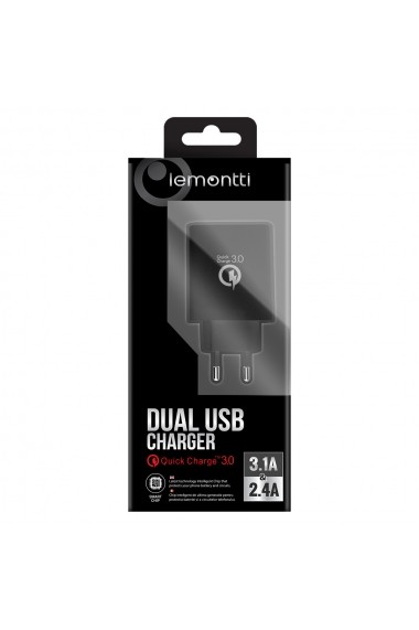 Incarcator Retea Lemontti Quick Charge Dual USB Negru