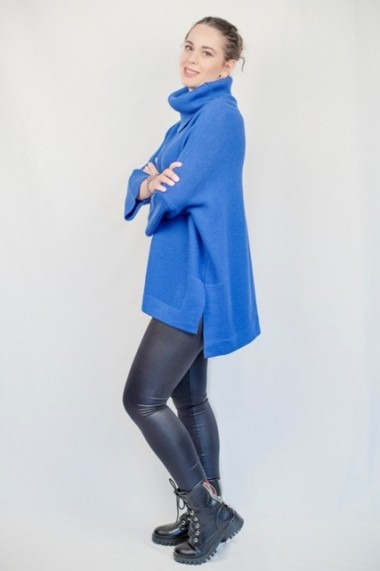 Pulover Carmen Grigoriu over-size cu guler inalt-indigo