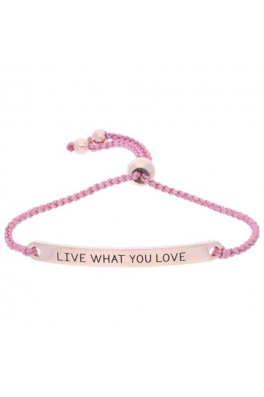 Bratara Argint 925 placata cu aur roz Engraved - Live What you Love Pink Cord