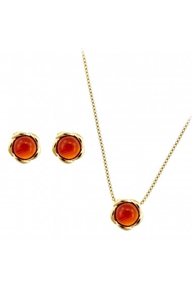 Set bijuterii placate cu aur - Bloom - colier si cercei cu pietre semipretioase Agat Rosu