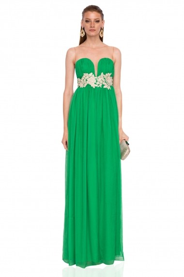 Rochie NISSA maxi din matase cu detaliu in talie Verde