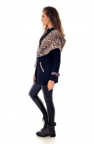 Jacheta Roh Boutique Neagra cu print leopard - JR418 Neagra