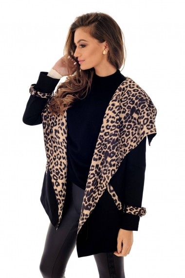 Jacheta Roh Boutique Neagra cu print leopard - JR418 Neagra