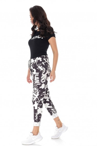 Pantaloni largi Roh Boutique casual cu imprimeu R384 alb/negru