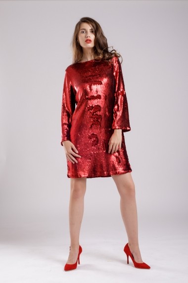 Rochie de seara Couture de Marie din paiete cu spatele gol Sparkle Red