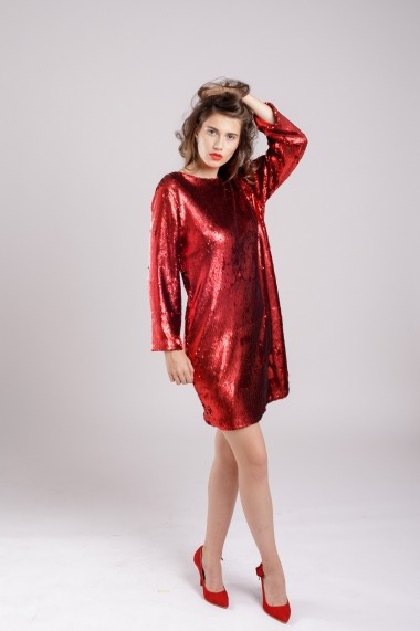 Rochie de seara Couture de Marie din paiete cu spatele gol Sparkle Red