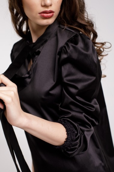Rochie de cocktail Couture de Marie neagra din bumbac satinat cu esarfa