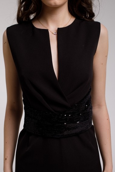 Rochie de cocktail Couture de Marie neagra cu aplicatie in talie