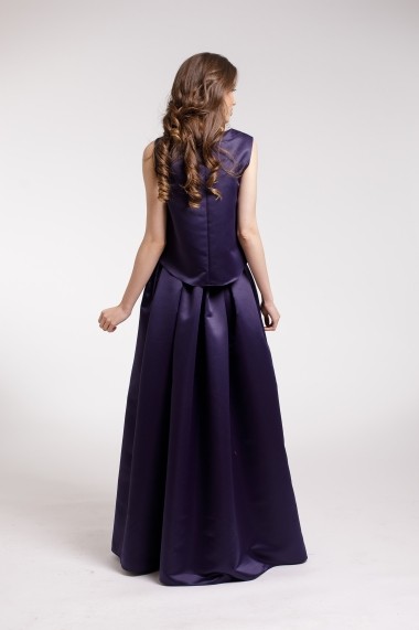 Rochie lunga Couture de Marie din 2 piese din tafta bleumarin