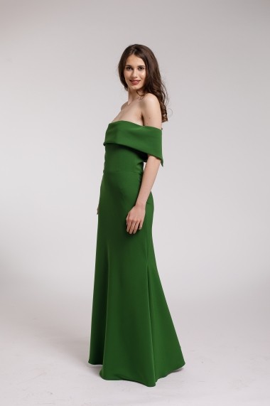 Rochie lunga Couture de Marie verde cu volan supradimensionat