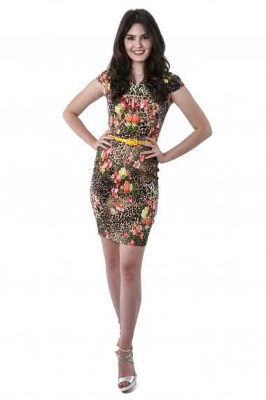 Rochie de zi scurta Roxy Fashion Larisa din tercot elastic floral