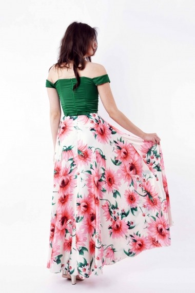 Rochie de zi lunga Roxy Fashion din tafta si matase sintetica Magda Multicolora Model Floral