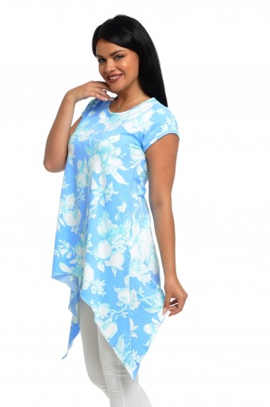 Tricou Dress To Impress cu colturi lungi bleu floral