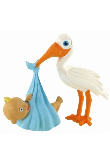 Figurina Comansi Moments Stork with Baby Boy Alb