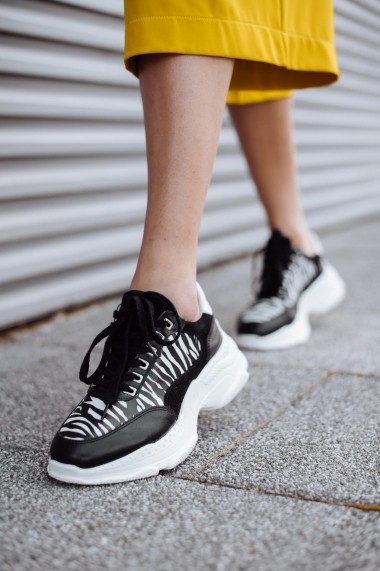 Pantofi sport Bigiottos din piele naturala neagra zebra