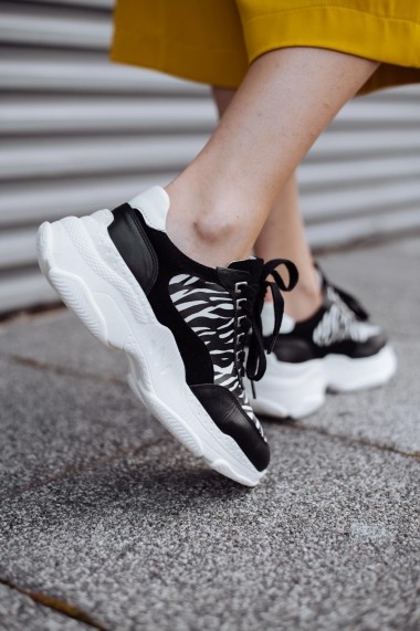 Pantofi sport Bigiottos din piele naturala neagra zebra