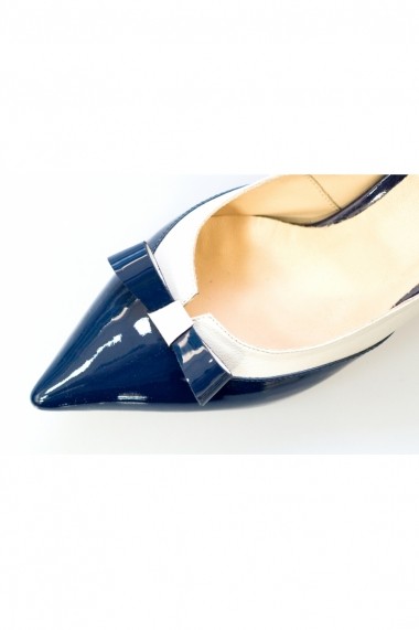 Pantofi cu toc-sandale Thea Visconti bleumarin-lac cu bej