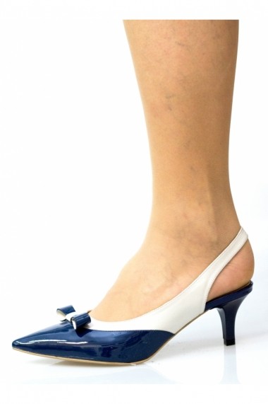 Pantofi cu toc-sandale Thea Visconti bleumarin-lac cu bej