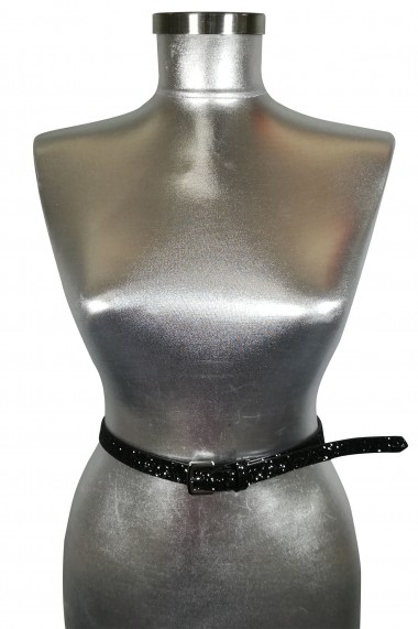 Curea Mabotex glitter neagra cu catarama metalica argintie 2cm