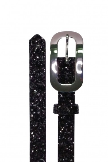 Curea Mabotex glitter negru cu catarama metalica argintie 2cm